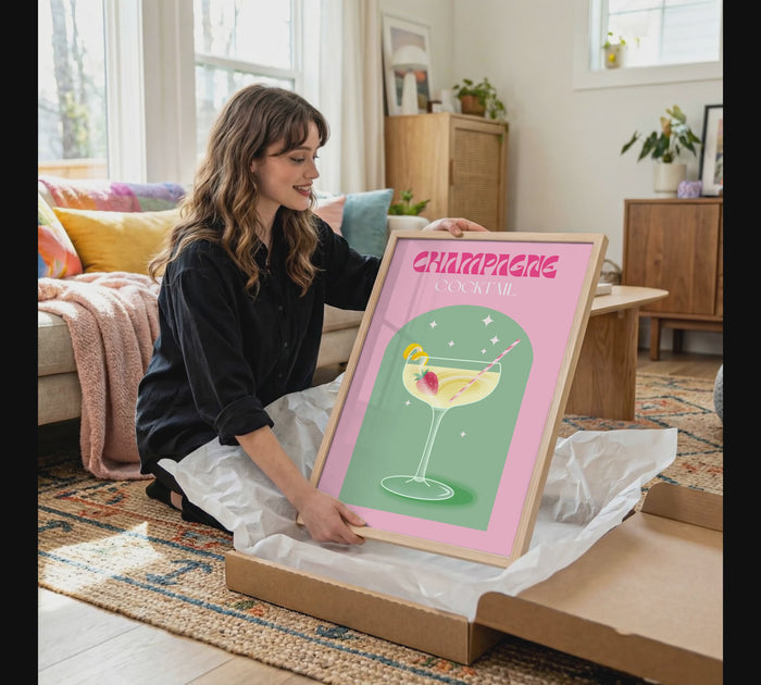 Champagne Cocktail Poster – Premium Baumwoll-Canvas
