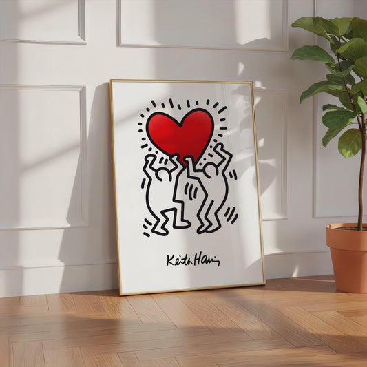 Dancing Figures Poster · Keith Haring Style Herz Design · Minimal Line Art · Modernes Pop Art Wandbild · Print ohne Rahmen