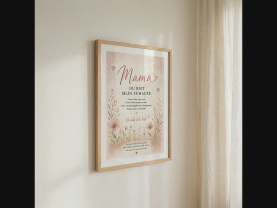 Muttertag Poster Mama Blumen · Geschenk für Mama · Liebe Spruch Poster · Boho Wanddeko Floral · Print ohne Rahmen