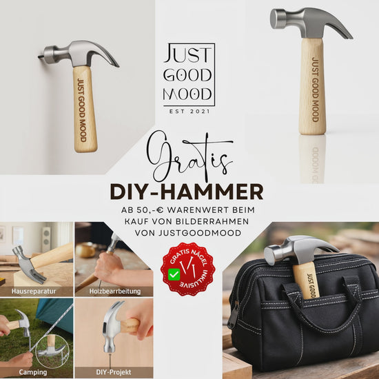 JUSTGOODMOOD Mini Hammer – Stahlhammerkopf & Echtholzgriff · Kompakt & Robust · Für DIY, Camping, Hausreparaturen · 165 mm