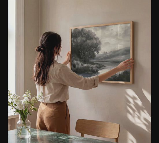 Moderne Vintage Landschaft Poster · Geschenkidee · Flusslandschaft Pferde Stillleben Klassische Wandkunst · Dekoprint ohne Rahmen