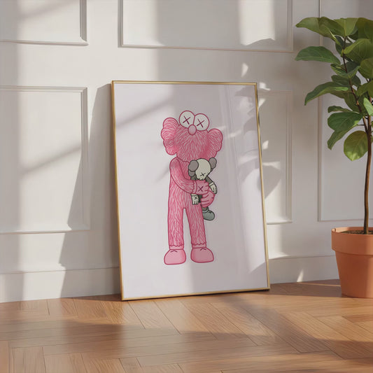Pink Plush Character Poster · Toy Hug Illustration · Cute Pop Art Figur · Minimal Design · Modern · Print ohne Rahmen