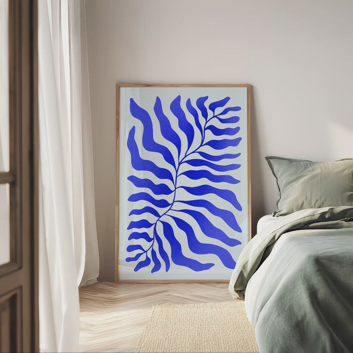 Palmenblatt Abstrakt Blau Poster – Premium Baumwolle