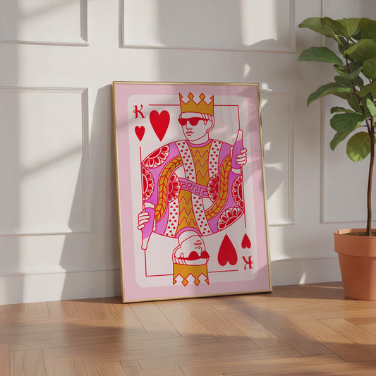 King of Hearts Poster · Modern Playing Card Illustration · Pop Art Style Wall Art · Bold Graphic Design Print · Moderne Wandkunst · Print ohne Rahmen