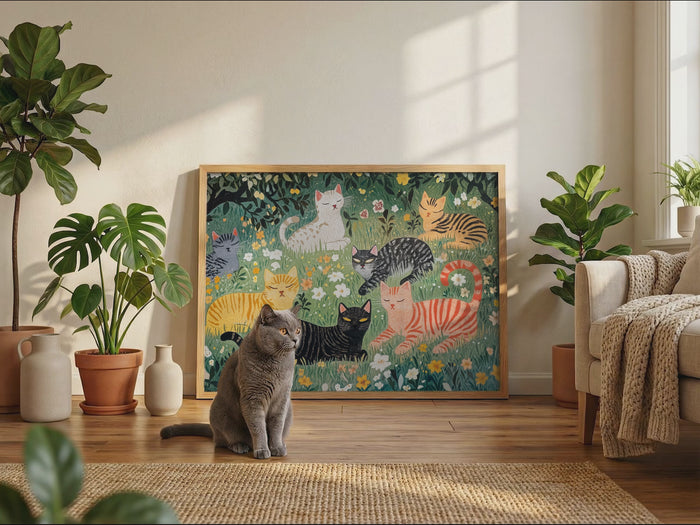 Märchen Mädchen Poster mit Katzen und Sternennacht