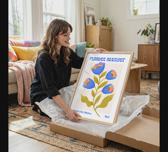 Blumen Retro · Geschenkidee · Flower Market · Mid Century Moderne Illustration · Dekoprint ohne Rahmen