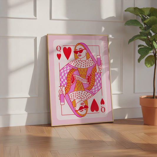 Queen of Hearts Poster · Modern Playing Card Illustration · Pop Art Style Wall Art · Trendy Graphic Design · Moderne Wandkunst · Print ohne Rahmen