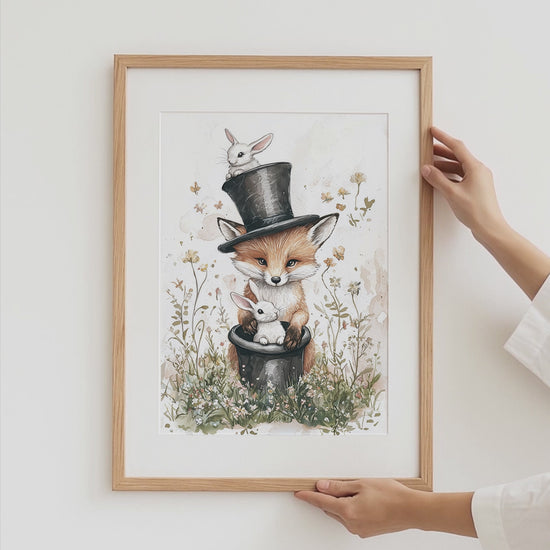 Süße Waldtiere Poster · Geschenkidee · Aquarell Fuchs Waschbär Wolf und Hase Illustration · Kinderzimmer Wanddeko · Print ohne Rahmen