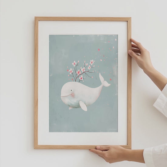 Wal und Gespenster Poster · Geschenkidee · Sanfte Illustration mit Sternen und Blüten · Kinderzimmer Deko · Dekoprint ohne Rahmen