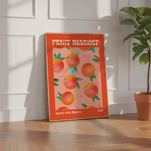 Fruit Market Poster · Orange Pattern Artwork · Retro Modern Illustration · Minimal Pop Art Design · Moderne Wandkunst · Print ohne Rahmen
