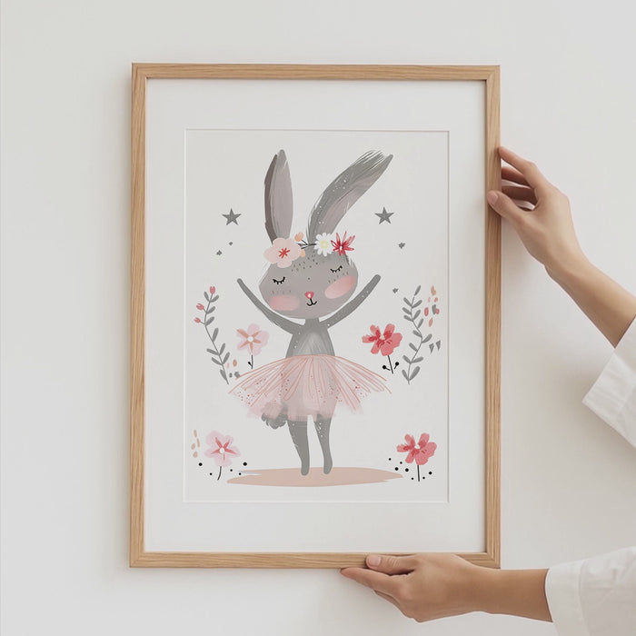 Häschen Poster mit Blumen und Kleidung für Kinderzimmer