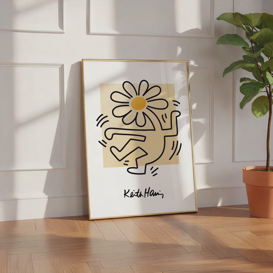 Dancing Figure Poster · Keith Haring Style · Minimal Line Art mit Blume · Modernes Pop Art Design · Print ohne Rahmen