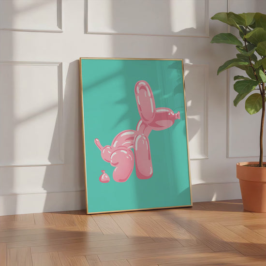Pink Balloon Dog Poster  · Pop Art Hund Illustration · Moderne Minimalistische Wandkunst · Print ohne Rahmen