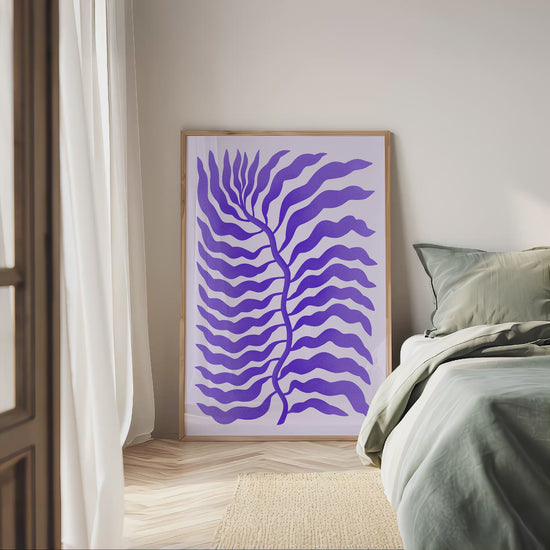Palmenblatt Lila Abstrakt Poster · Organische Linien im Modernen Minimal Stil · Print ohne Rahmen