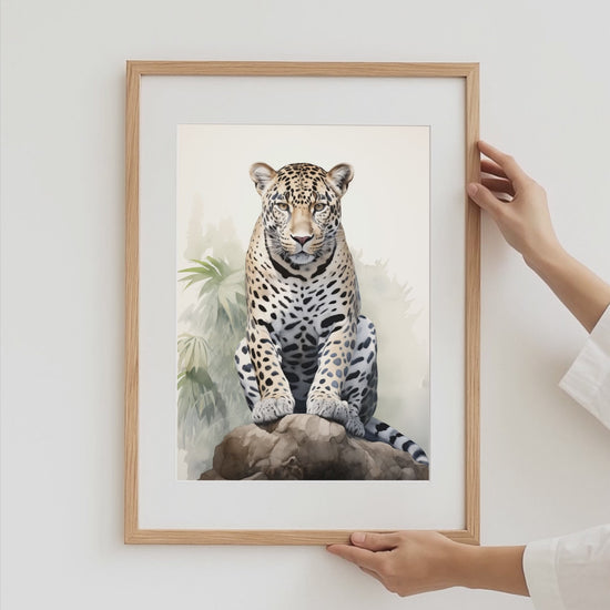 Dschungel Tiere Poster · Geschenkidee · Aquarell mit Leopard, Papagei und Flamingo · Wohnzimmer Deko · Dekoprint ohne Rahmen
