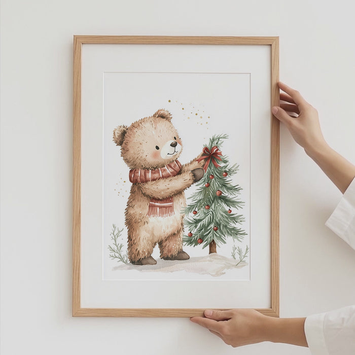 Winterliches Bär Dorf Poster für Kinderzimmer