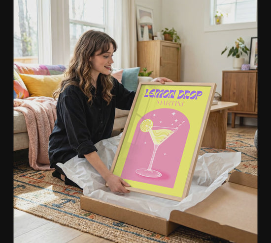 Lemon Drop Martini Poster · Retro Cocktail Illustration · Pop Art Stil in Pastellfarben · Print ohne Rahmen
