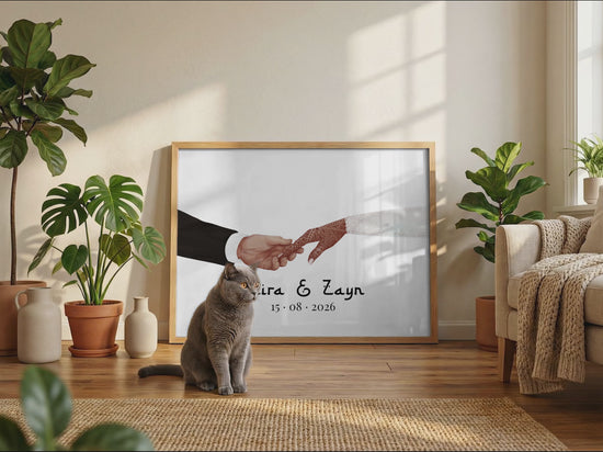 Hände Verbindung Paar Hochzeit Poster · Geschenkidee · Personalisierte Namen Datum Verlobung Liebe Illustration · Print ohne Rahmen