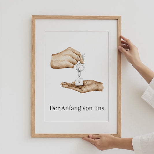 Personalisierter Schlüssel Übergabe Poster · Geschenkidee · Liebe Paar Zuhause Einzug Illustration · Print ohne Rahmen