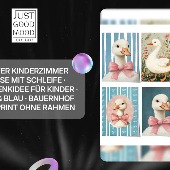Poster Kinderzimmer G&auml;nse mit Schleife &middot; Geschenkidee f&uuml;r Kinder &middot; Rosa &amp; Blau &middot; Bauernhof Deko Print ohne Rahmen by@Outfy