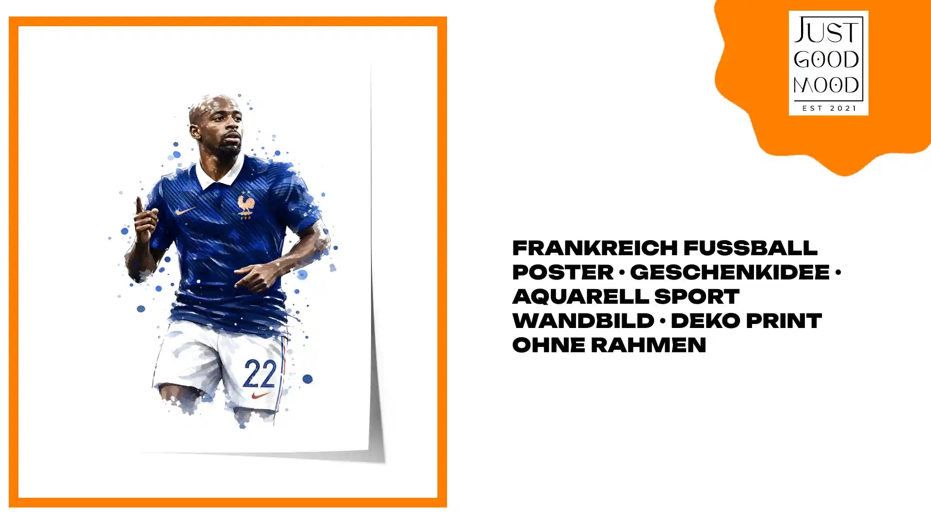 Frankreich Fu&szlig;ball Poster &middot; Geschenkidee &middot; Aquarell Sport Wandbild &middot; Deko Print ohne Rahmen by@Outfy
