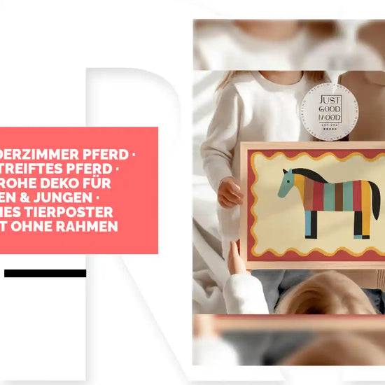 Poster Kinderzimmer Pferd &middot; Bunt gestreiftes Pferd &middot; Farbenfrohe Deko f&uuml;r M&auml;dchen &amp; Jungen &middot; Fr&ouml;hliches Tierposter Dekoprint ohne Rahmen by@Outfy
