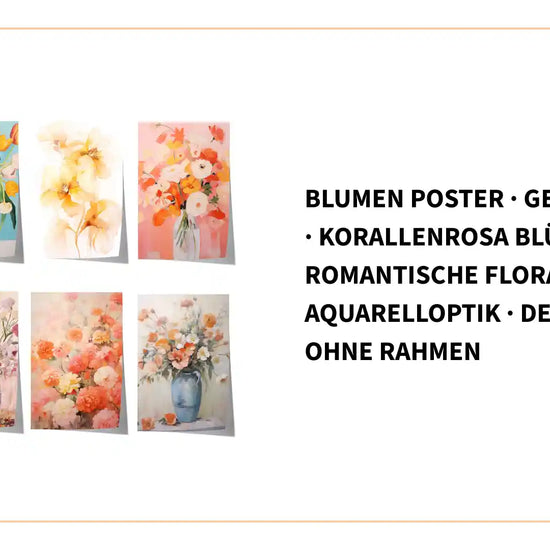 Blumen Poster &middot; Geschenkidee &middot; Korallenrosa Bl&uuml;ten &middot; Romantische Floralkunst Aquarelloptik &middot; Dekoprint ohne Rahmen by@Outfy