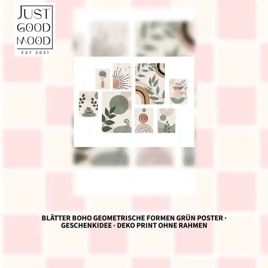 Blätter Boho Geometrische Formen Grün Poster ·  Geschenkidee · Deko Print ohne Rahmen