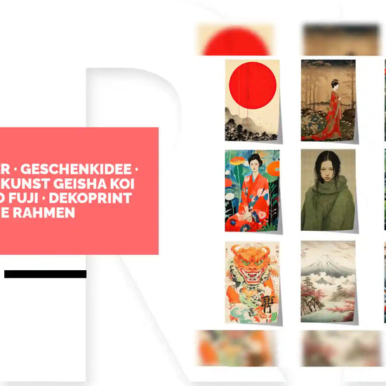 Japan Poster &middot; Geschenkidee &middot; Japanische Kunst Geisha Koi Drache und Fuji &middot; Dekoprint ohne Rahmen by@Outfy