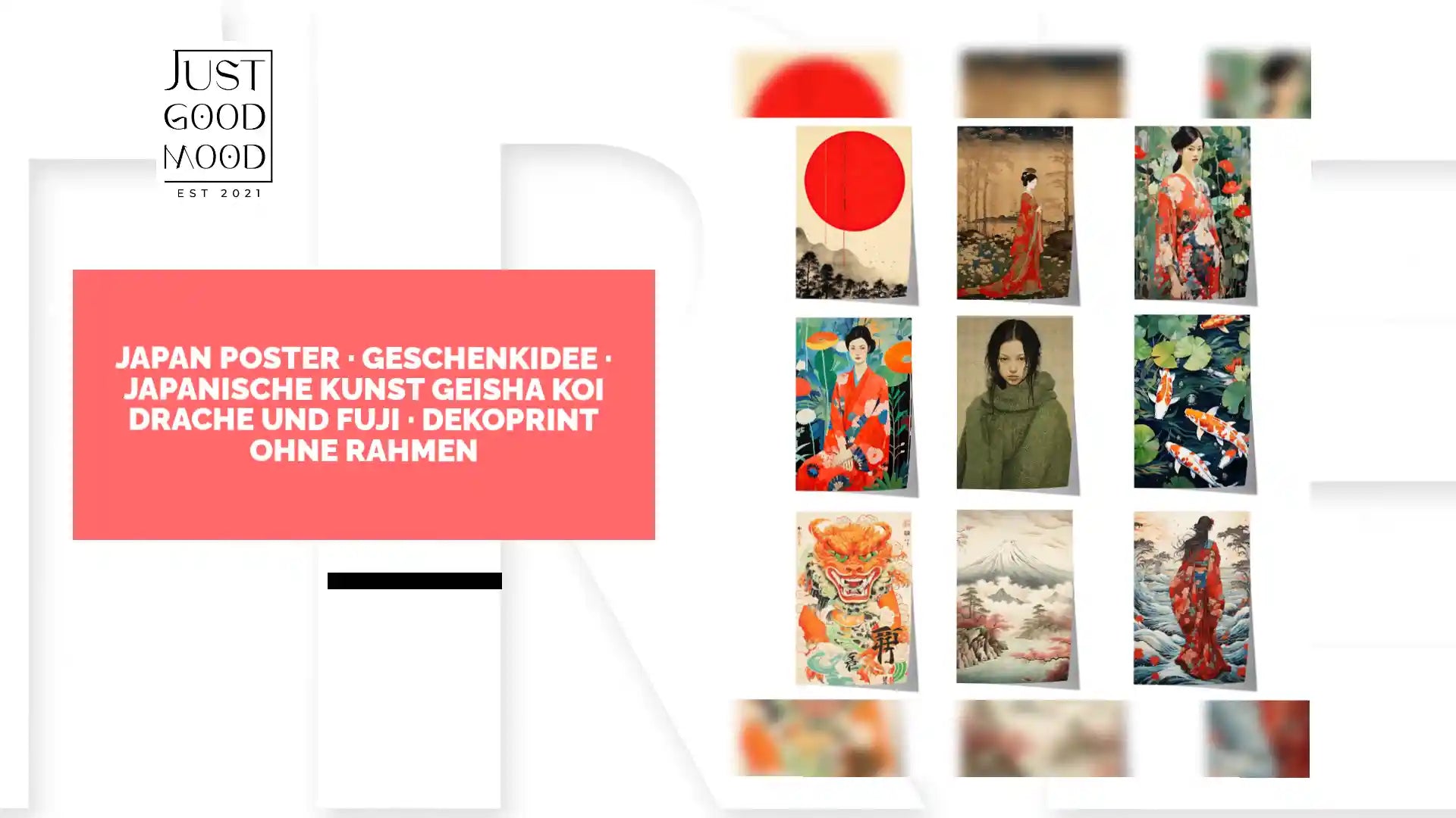 Japan Poster &middot; Geschenkidee &middot; Japanische Kunst Geisha Koi Drache und Fuji &middot; Dekoprint ohne Rahmen by@Outfy