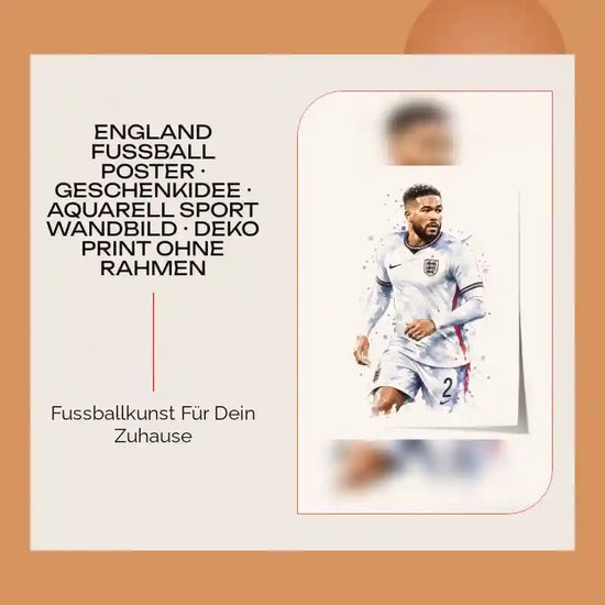 England Fussball Poster  · Geschenkidee · Aquarell Sport Wandbild · Deko Print ohne Rahmen