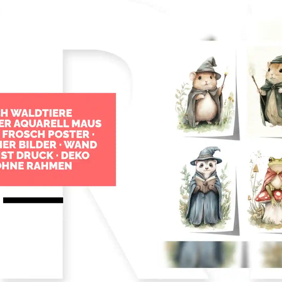 Magisch Waldtiere Kinderzimmer Aquarell Maus Frettchen Frosch Poster &middot; Kinderzimmer Bilder &middot; Wand Deko &middot; Kunst Druck &middot; Deko Print ohne Rahmen by@Outfy