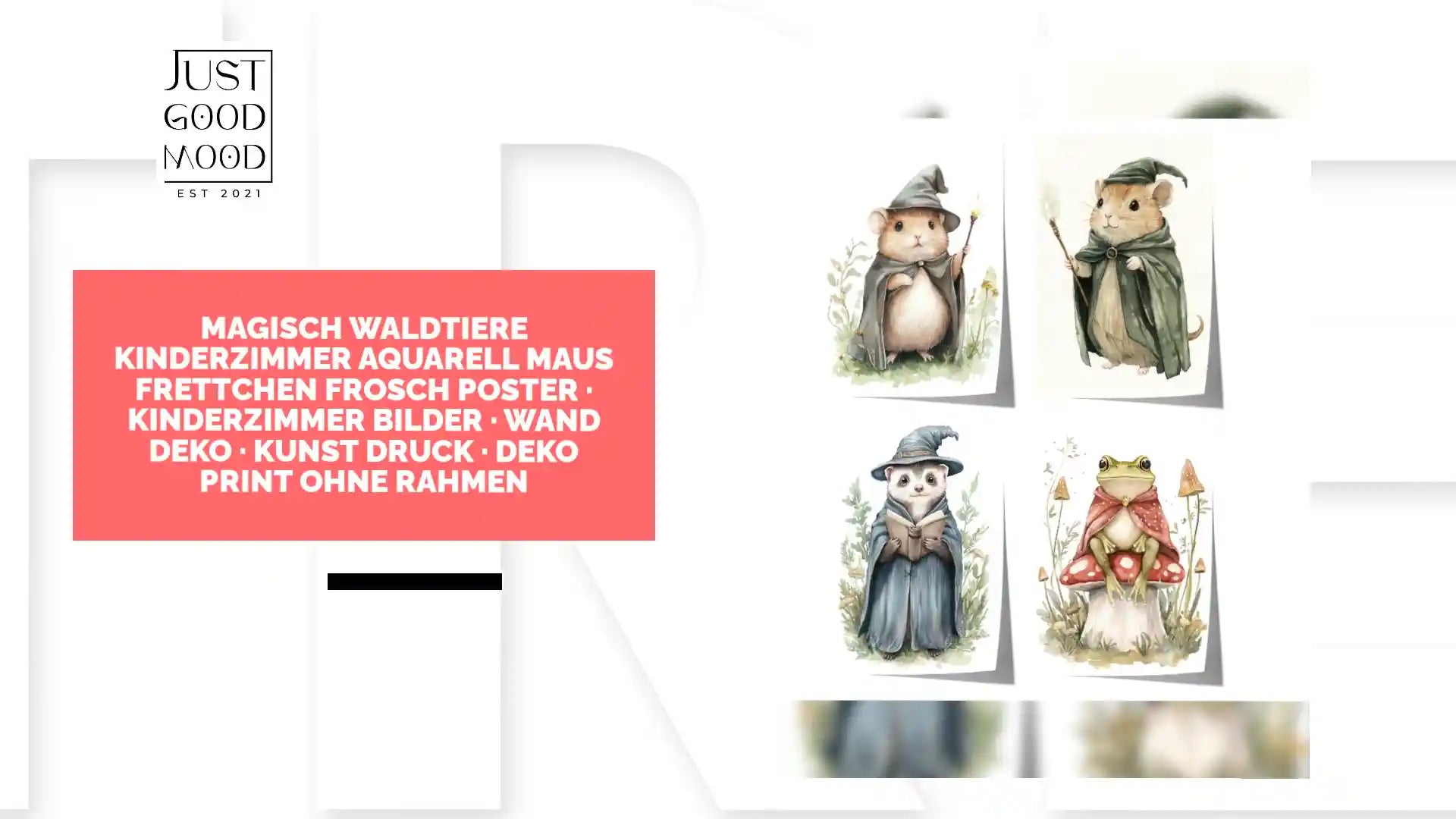 Magisch Waldtiere Kinderzimmer Aquarell Maus Frettchen Frosch Poster &middot; Kinderzimmer Bilder &middot; Wand Deko &middot; Kunst Druck &middot; Deko Print ohne Rahmen by@Outfy