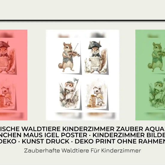 Magische Waldtiere Kinderzimmer Zauber Aquarell Eichh&ouml;rnchen Maus Igel Poster &middot; Kinderzimmer Bilder &middot; Wand Deko &middot; Kunst Druck &middot; Deko Print ohne Rahmen by@Outfy