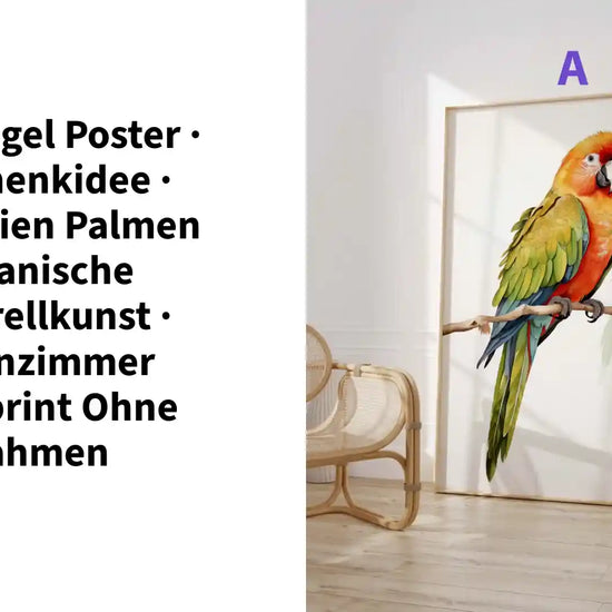 Dschungel Poster &middot; Geschenkidee &middot; Papageien Palmen Botanische Aquarellkunst &middot; Wohnzimmer Dekoprint ohne Rahmen by@Outfy
