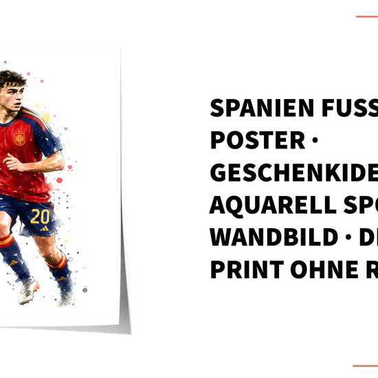 Spanien Fussball Poster &middot; Geschenkidee &middot; Aquarell Sport Wandbild &middot; Deko Print ohne Rahmen by@Outfy
