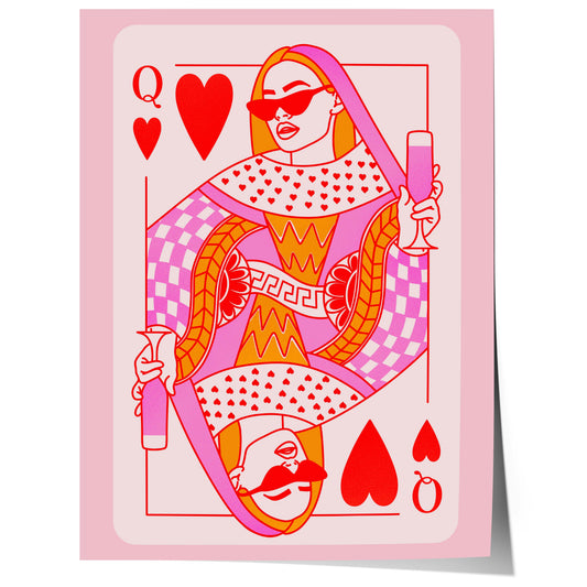 modern queen of hearts playing card illustration with stylish pop art colors and graphic design