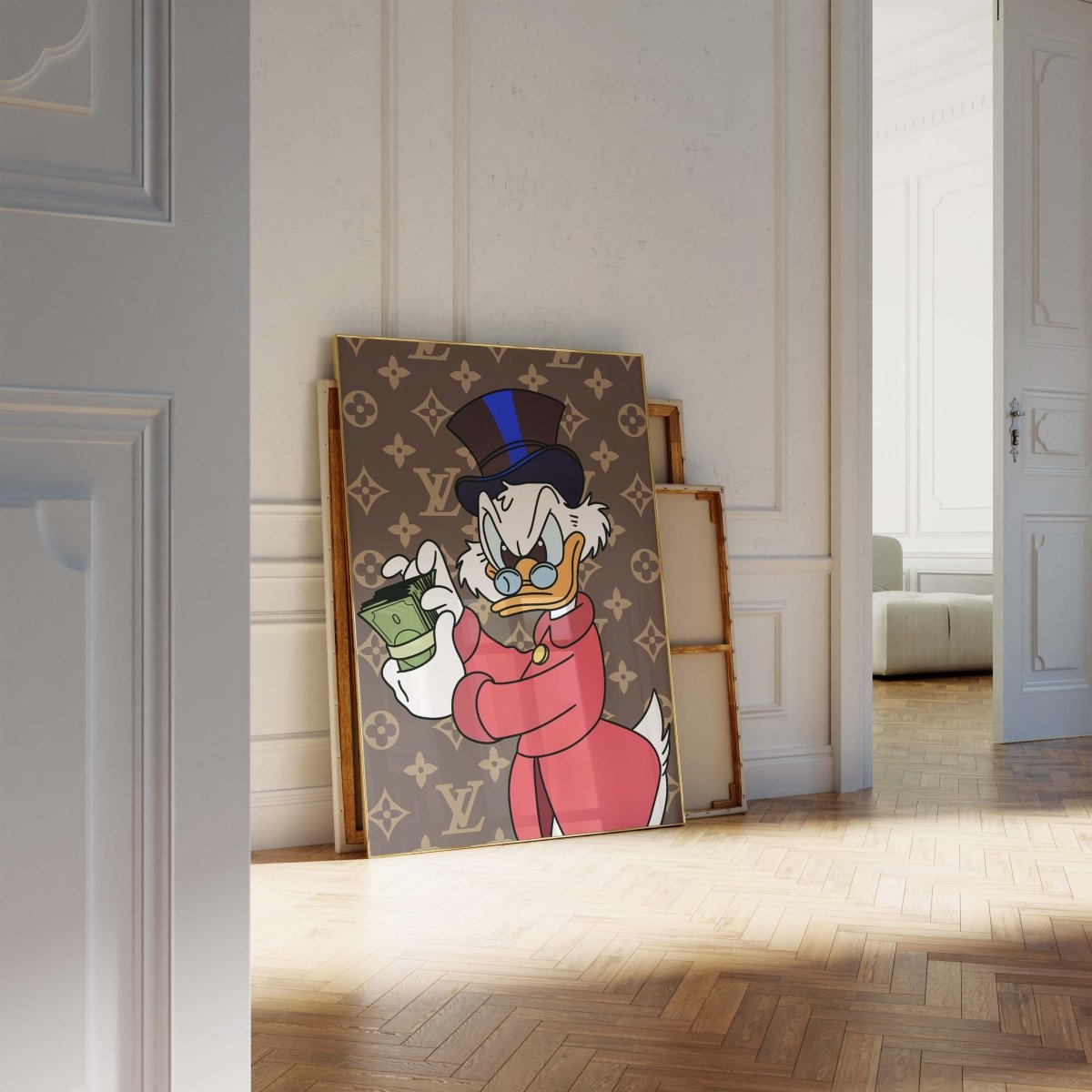 Reicher Cartoon Ente Charakter Poster · Luxus Geld Illustration · Pop Art Cartoon Stil · Print ohne Rahmen - justgoodmood