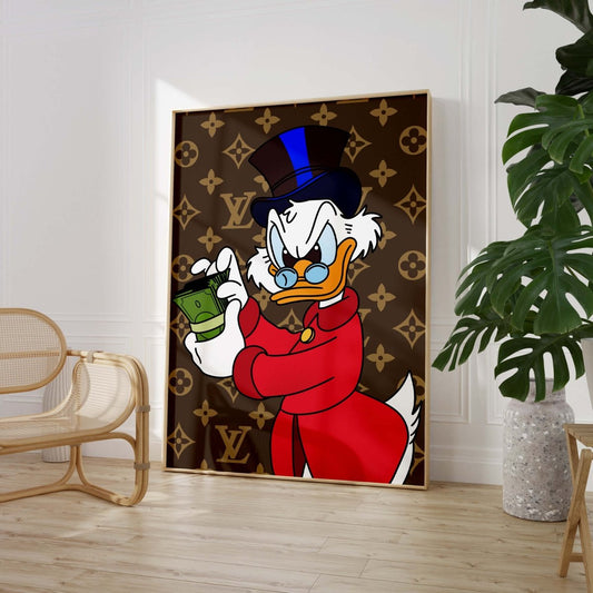 Reicher Cartoon Ente Charakter Poster · Luxus Geld Illustration · Pop Art Cartoon Stil · Print ohne Rahmen - justgoodmood