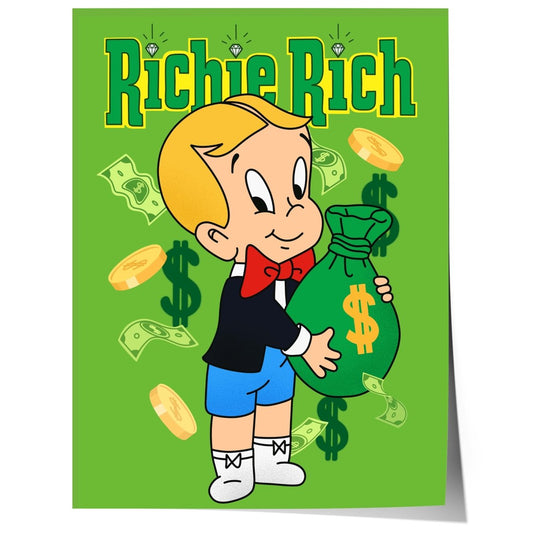 Richie Rich Cartoon Figur Poster · Geld & Dollar Illustration · Retro Pop Art Stil · Print ohne Rahmen - justgoodmood