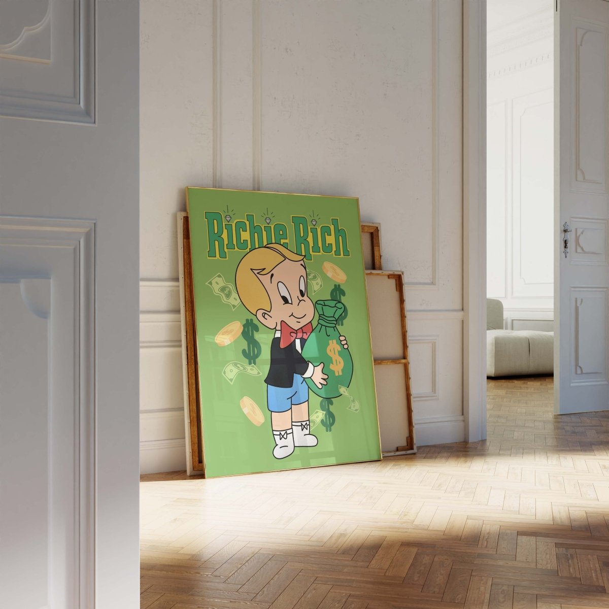 Richie Rich Cartoon Figur Poster · Geld & Dollar Illustration · Retro Pop Art Stil · Print ohne Rahmen - justgoodmood