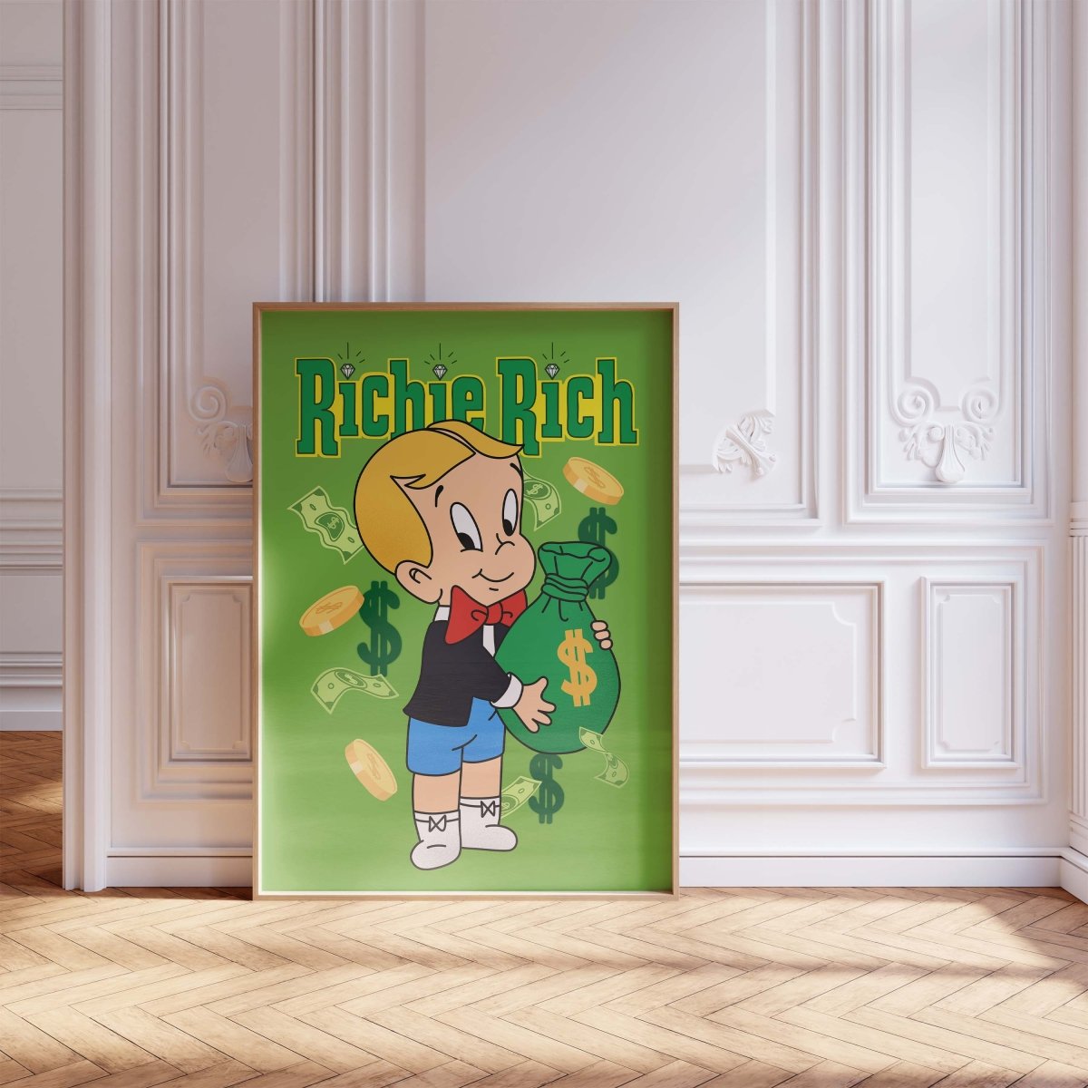 Richie Rich Cartoon Figur Poster · Geld & Dollar Illustration · Retro Pop Art Stil · Print ohne Rahmen - justgoodmood