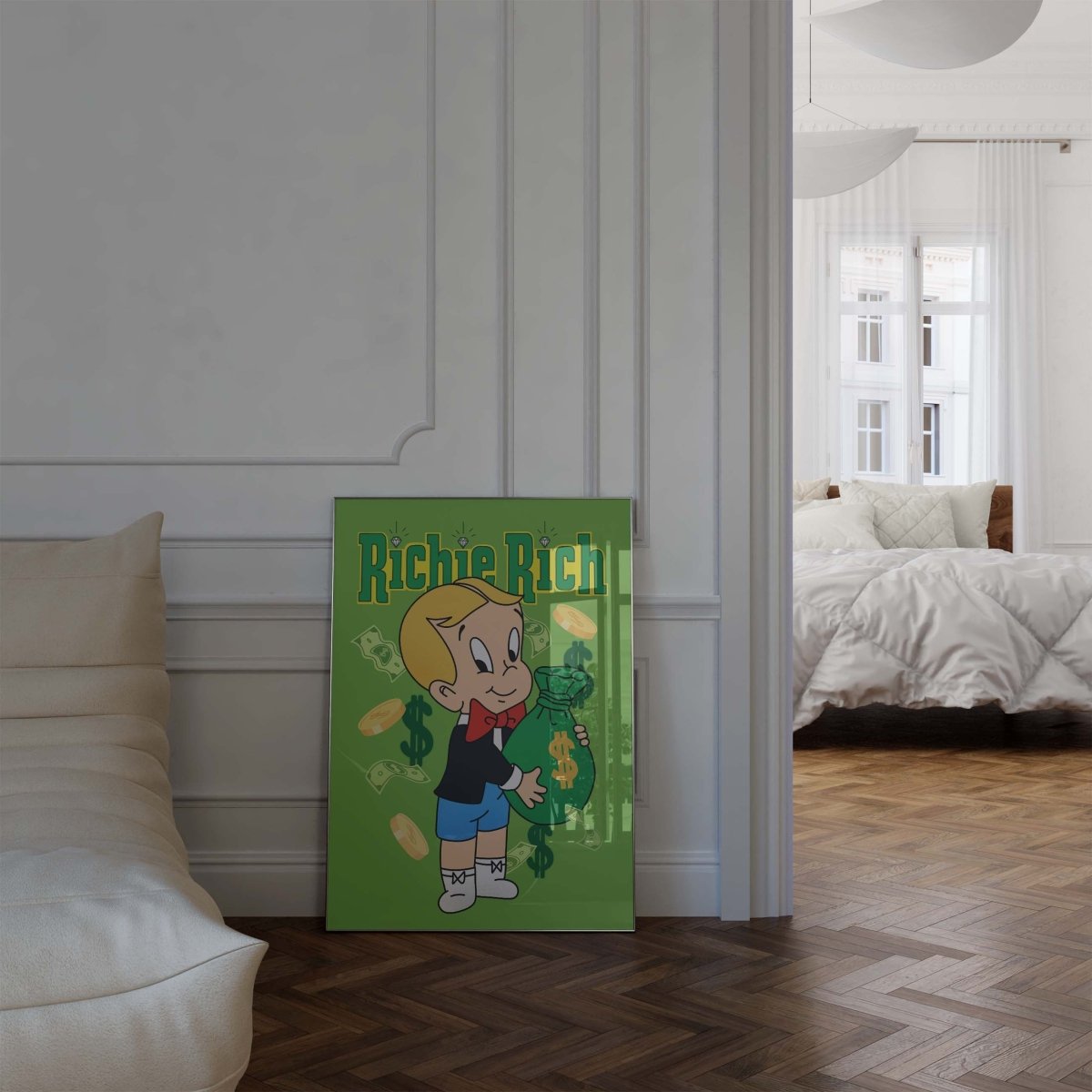 Richie Rich Cartoon Figur Poster · Geld & Dollar Illustration · Retro Pop Art Stil · Print ohne Rahmen - justgoodmood