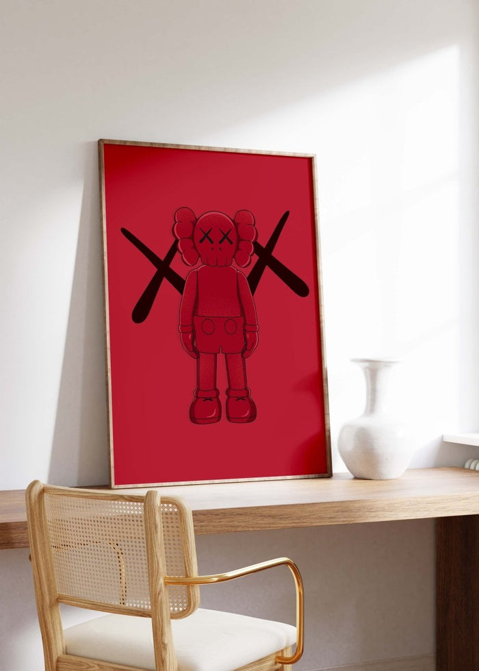 JUSTGOODMOOD Rotes Street Art Poster auf Baumwolle