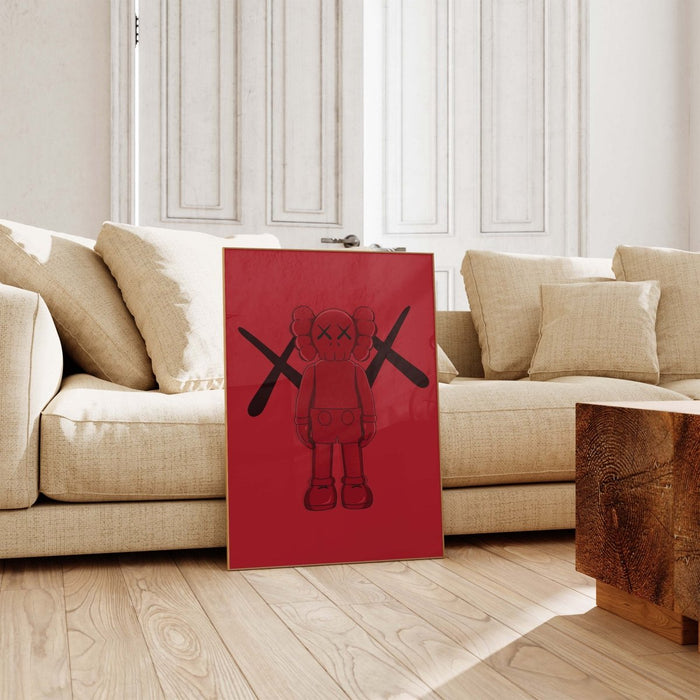 JUSTGOODMOOD Rotes Street Art Poster auf Baumwolle