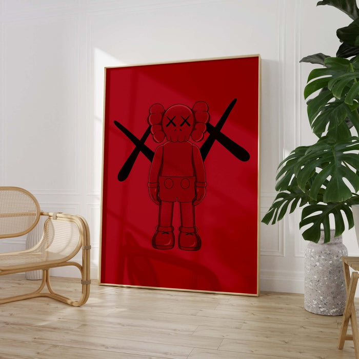 JUSTGOODMOOD Rotes Street Art Poster auf Baumwolle