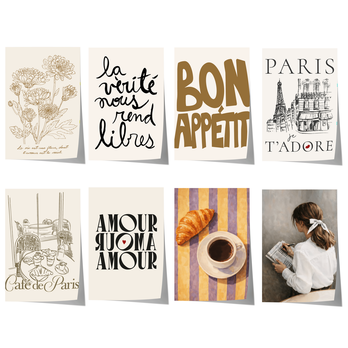 Paris Poster · Geschenkidee · Französische Typografie Café Eiffelturm Illustration · Dekoprint ohne Rahmen