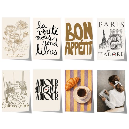 Paris Poster · Geschenkidee · Französische Typografie Café Eiffelturm Illustration · Dekoprint ohne Rahmen