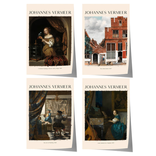 Johannes Vermeer Poster · Geschenkidee · Frau mit Papagei Straßenszene Malkunst Musik · Dekoprint ohne Rahmen