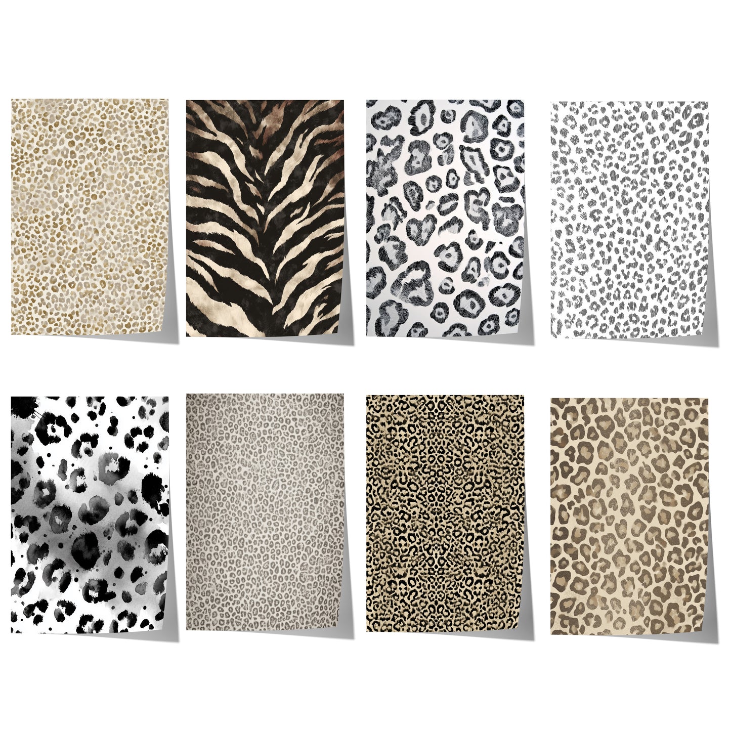 Tiermuster Poster · Geschenkidee · Monochrome und Braune Tierfell Muster Leopard Flecken und Tiger Texturen · Dekoprint ohne Rahmen